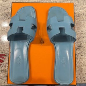 Authentic Hermes Shoes Flat Oran Sandal Bleu Littoral